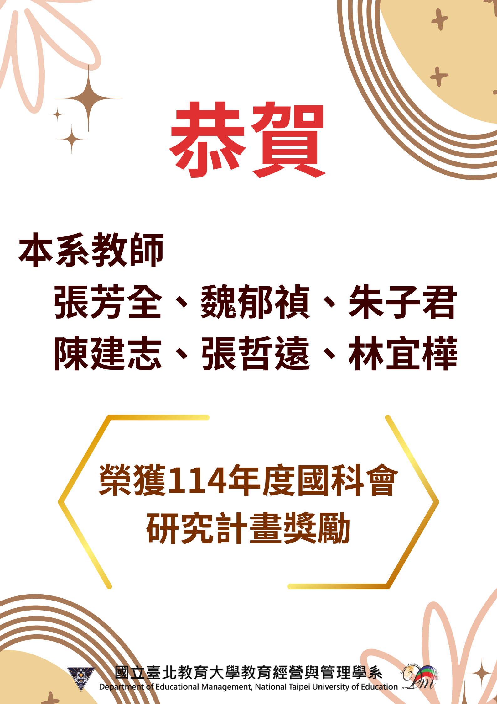 恭賀本系老師榮獲114年度國科會研究計畫獎勵海報